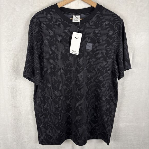 Puma Logomania AOP Crew Neck Short Sleeve T-shirt Men's Size Large Black NWT - Picture 1 of 5